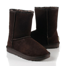 Chocolate Classic Cowhide Wool Flat Snow Boots